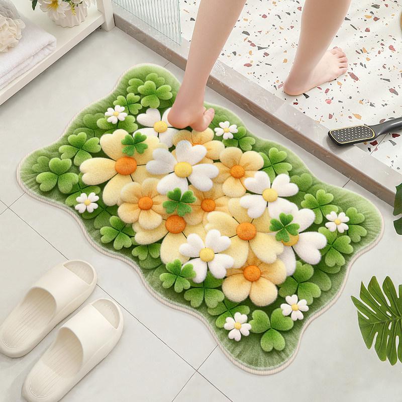 Small Fresh Flower Bathroom Floor Mat Hot-selling Imitation Cashmere Floor Mat Household Bathroom Door Absorbent Foot Mat