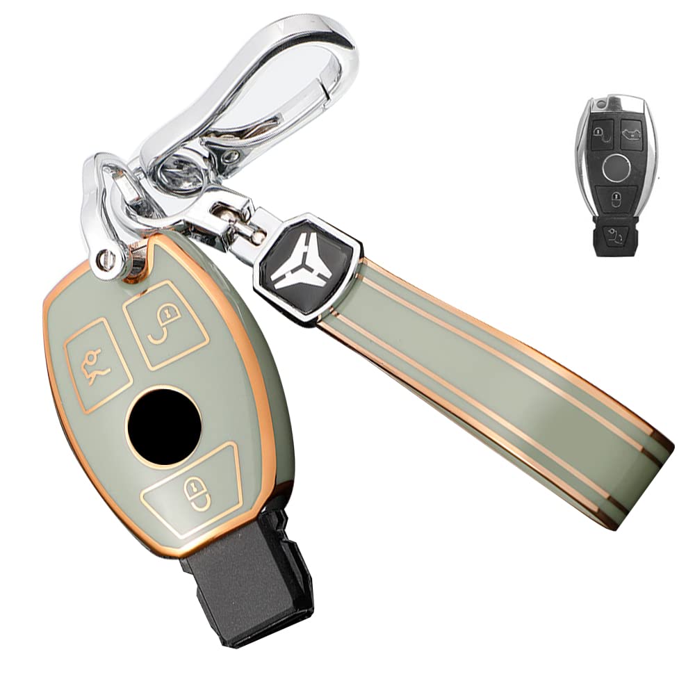 LETINGFAR Key Case, For Benz, Smart Key Case, Key Cover, Soft TPU 3 Buttons, BENZ-4J-JB-10-Y зелёный