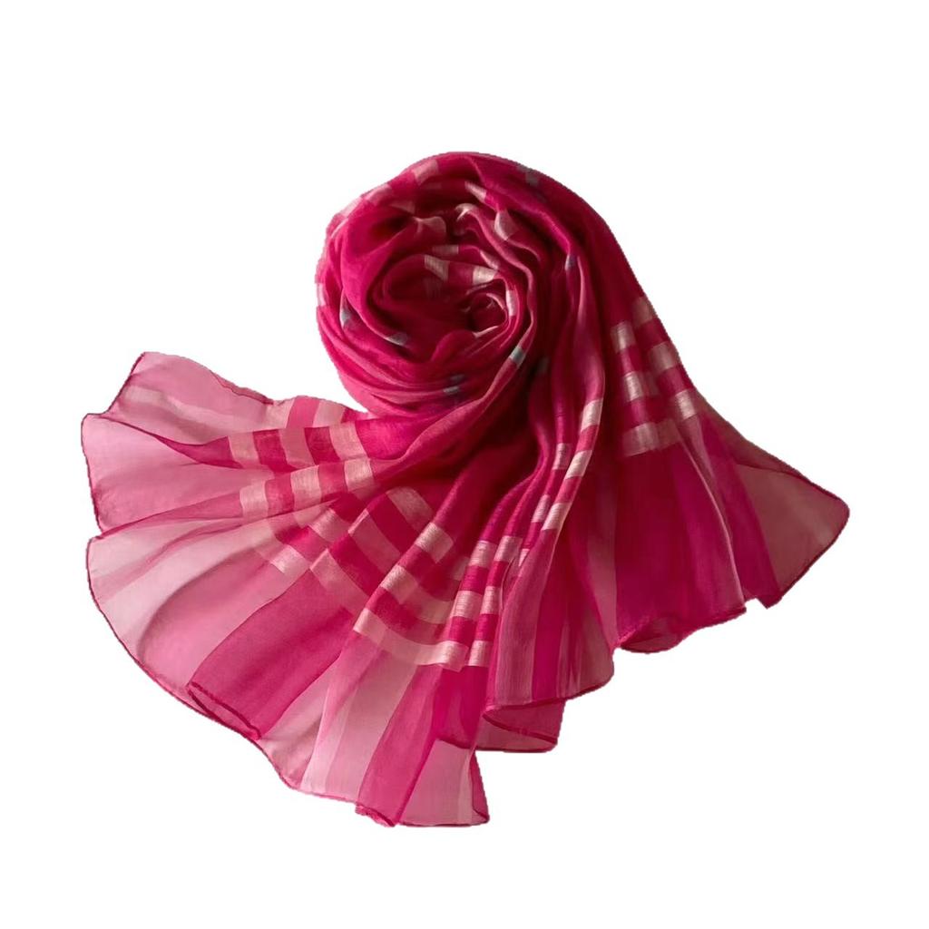 Silk Scarf Summer Thin Travel Sunscreen Headscarf Beach Yarn Striped Female Ethnic Style Literature And Art