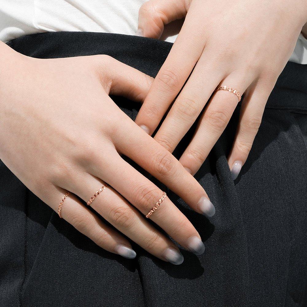 14K Simple Bean Ladder Chain Gold Ring Type-A