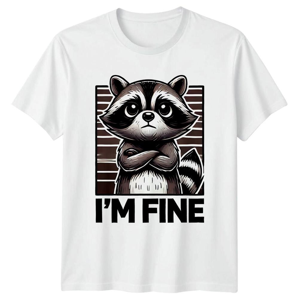 Raccoon IM FINE Funny Animal Pun Graphic TShirt S