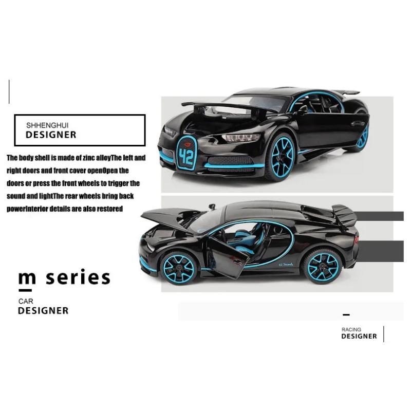 1/32 Bugatti Diecast Alloy Car Model Metal Pull Back Simulation Car Toy Boy Sports Car  Acousto-optic With To Open The Door Gift Car Toy