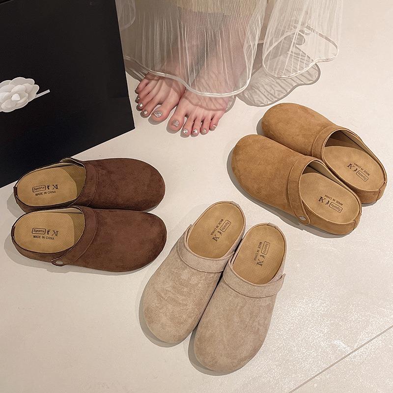 Retro inner heightening bag head slippers women wear new lazy wind half-pedal slippers