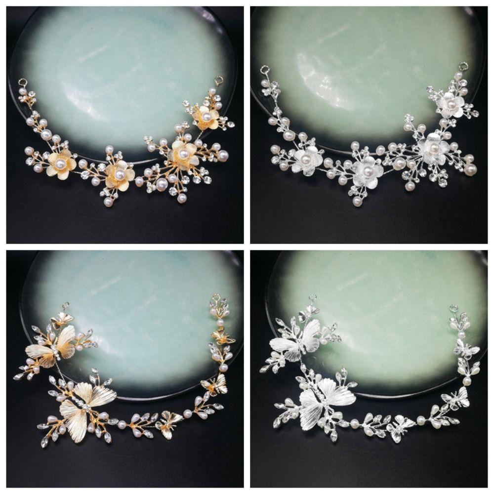 Elegant Bridal Butterfly Headband Pearl Beads Wedding Crystal Headwear  for Women Girls
