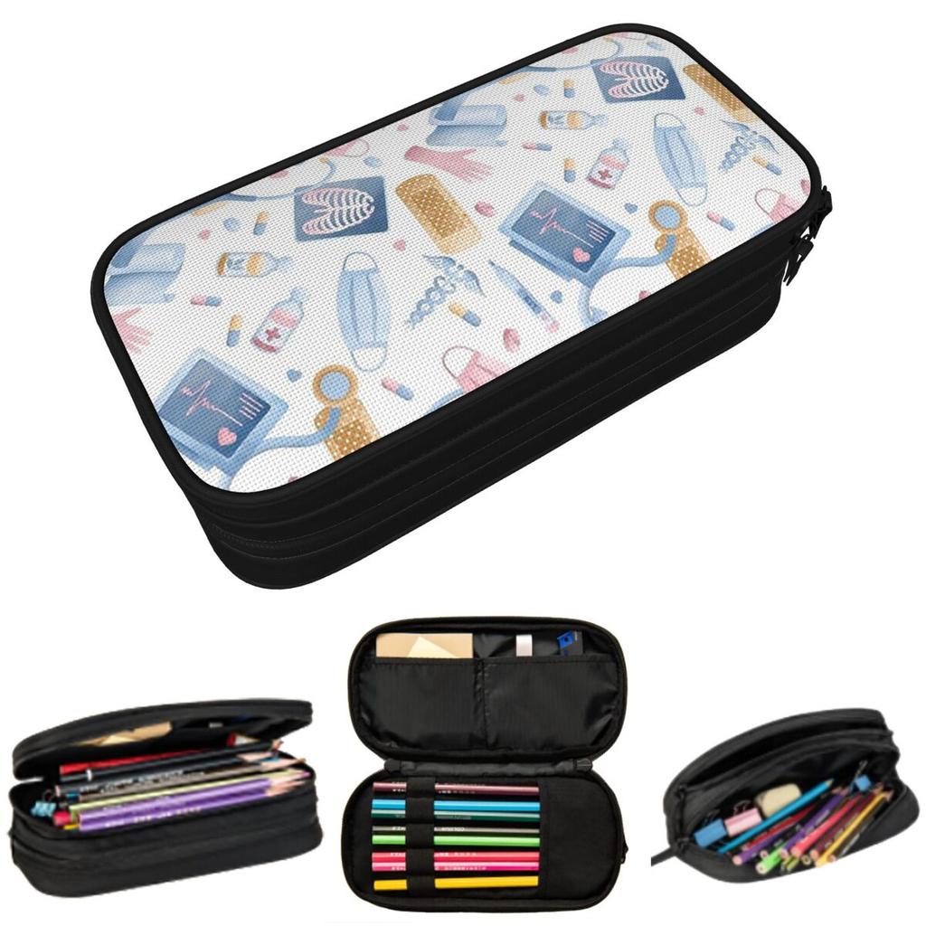 Watercolor Nurse Dr Medical Medical Equipment Pencil Case for Boy Girl Pen Box Pencil Bag Stationery Supplies Pen Holder Bag