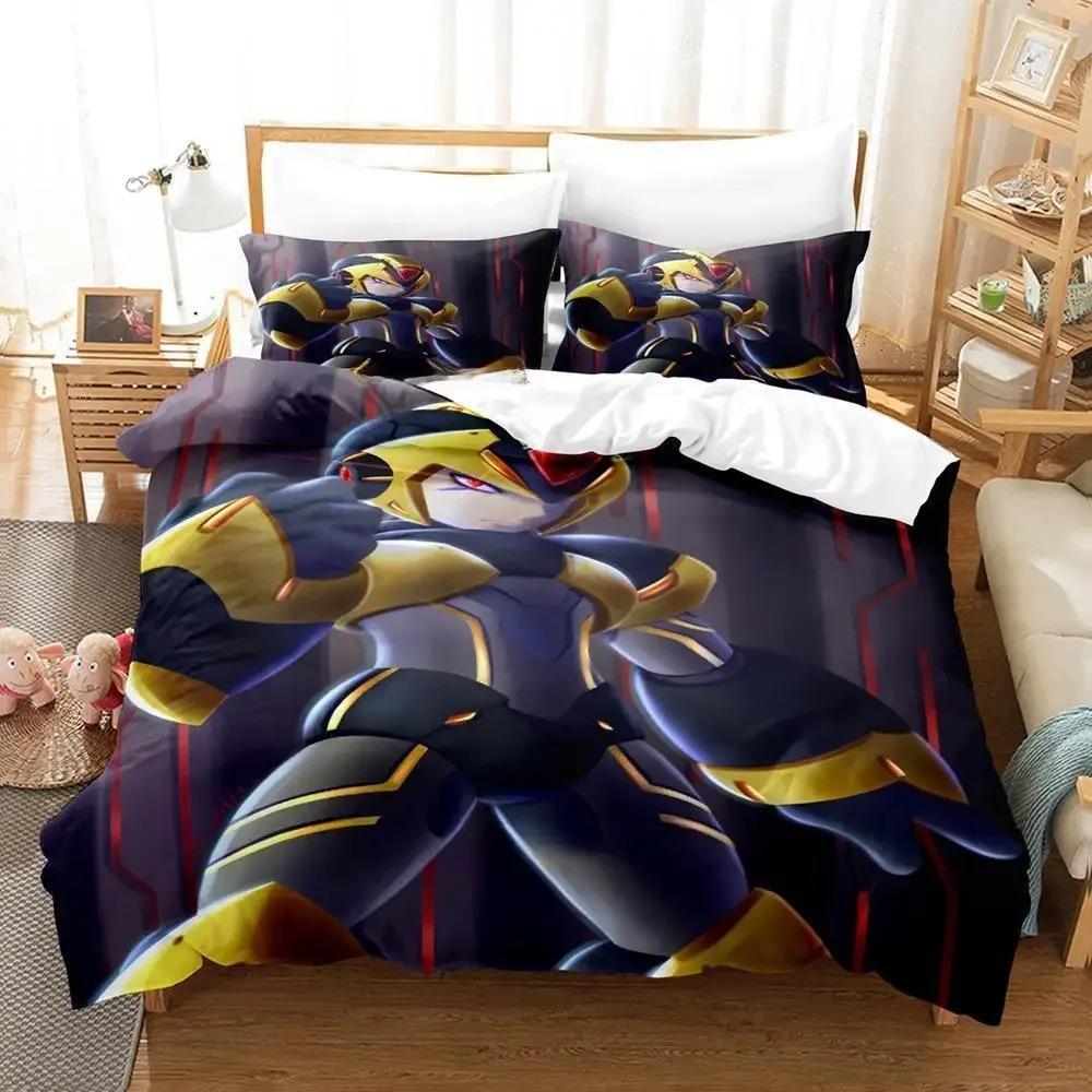 Mega Man X DiVE Bettwäscheset Einzelbett Twin Full Queen King Size Bettset Erwachsene Kind Schlafzimmer Bettbezugsets 3D Anime Bettlaken-Set