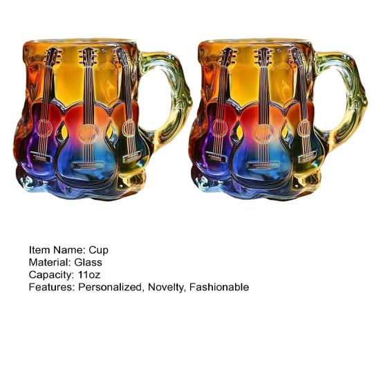 2 buc Cană Artă Chitară 11oz Cană de Cafea Muzicală Cană de Sticlă în Formă de Chitară 3D Colecție Pictată Cadouri pentru Iubitorii de Muzică