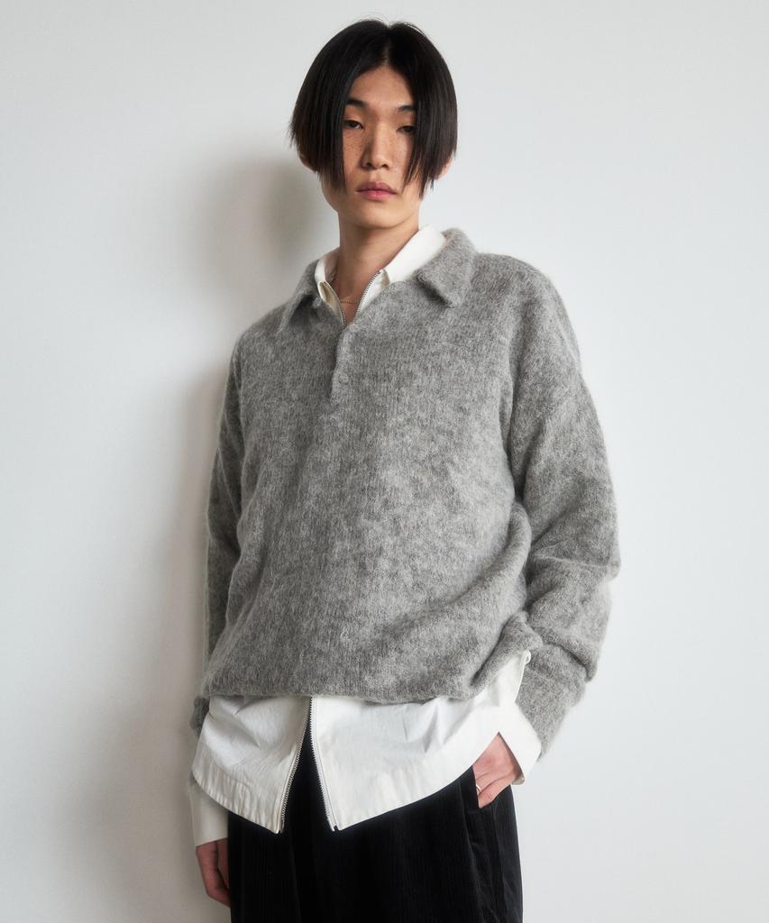 DUSTYWHITE Gray Alpaca Knit Polo Shirt