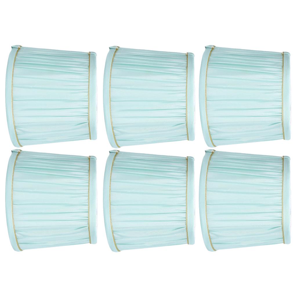 6PCS Simple Lamp Shade Fabric Light Blue Golden Edge Lampshade for E14 Wall Chandelier