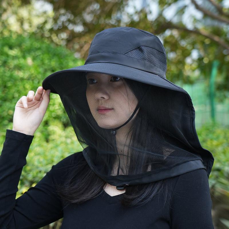 Anti-mosquito hat with mesh face shield, protective hat for outdoor leisure,sun protection, summer breathable anti-mosquito and insect fishing hat black