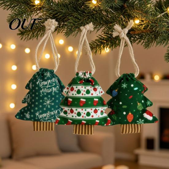 Christmas Tree Shaped Bags Gift with Drawstring, Reusable Holiday Fabric Bags, Party Favors Winter Goodie Storage Pouches for Present Wrapping,