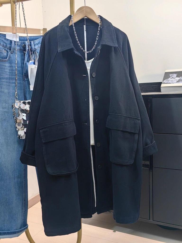 Korean Casual Denim Windbreaker for Women - 2025 Season: Simple, Loose, Versatile Outerwear