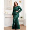 Plus Size Elegant Embroidered Mermaid Dress Round Neck Long Sleeve Lined Back Zipper