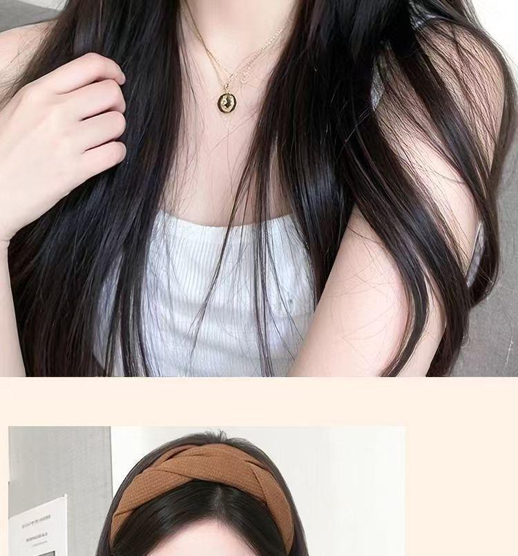 Women's Black Long Straight Headband Wig with Natural Volume, Korean Style.