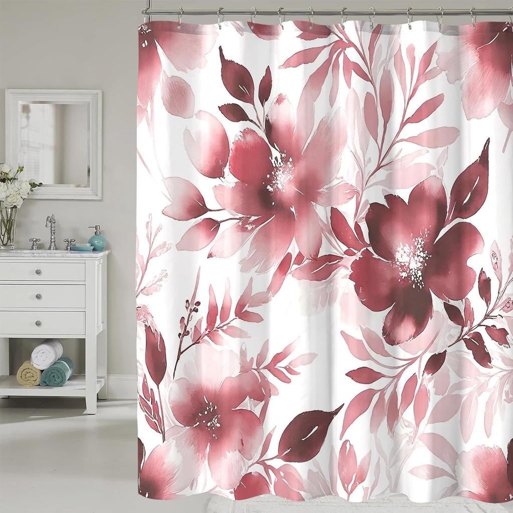 Floral Shower Curtain, Blue Watercolor Flower Shower Curtains For Bathroom, Modern Minimalist Waterproof Fabric Bath Curtain
