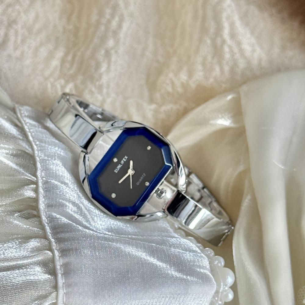 Minimalist Octagonal Rhinestone Dial Ladies Quartz Watch Thin Metal Bangle Elegant Daily Wrist Watch
