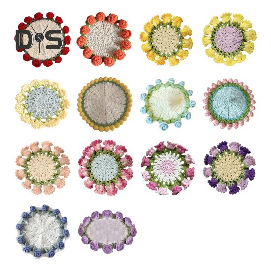 Porta-copos Buquê de Rosas de Crochê Resistente ao Calor DIY Feito à Mão Tricô Flor Caneca de Café Tapete para Copo Decoração de Mesa Bancada de Cozinha