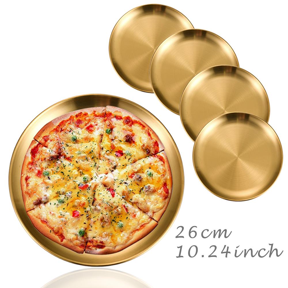 5 Stück/Set Goldene Edelstahl Runde Platte Rostfrei Flache Tablettplatte Campingplatte BBQ Picknick Geschirr Kochgeschirr