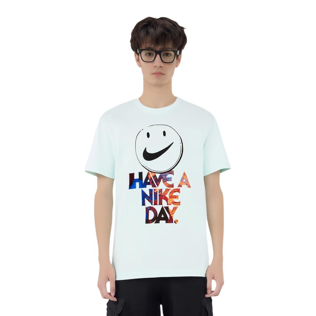 Nike Smiley Alphabet Pattern Crew Neck Pullover Loose Short Sleeve T-Shirt Men Tops Light-Blue CI2190-336