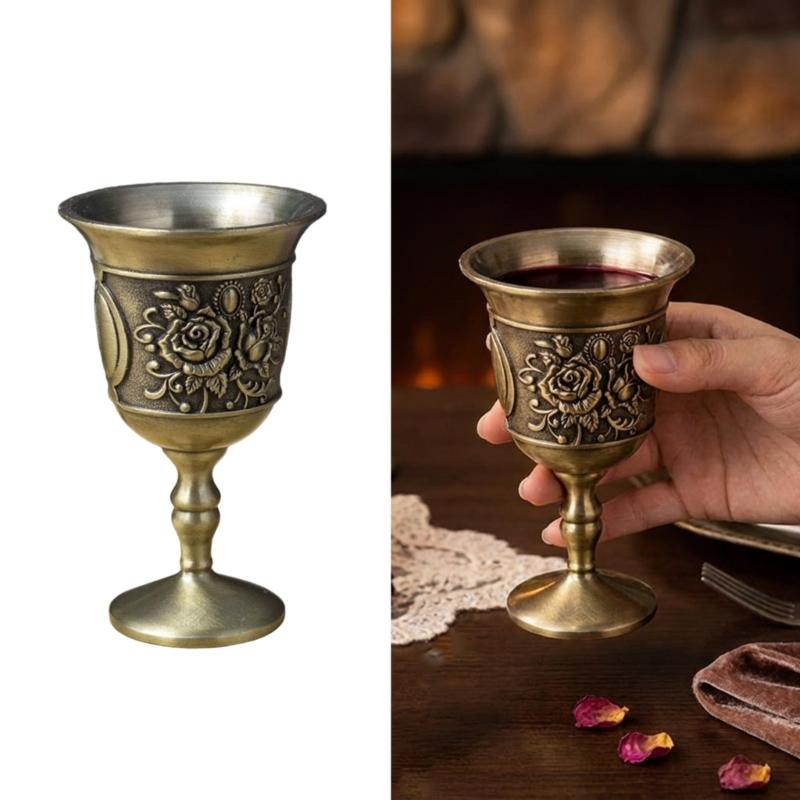 Pack of 2 Elegant Rose Branch Embossed Wine Glasses European Zinc Alloy Dinnerware for Romantics Dining