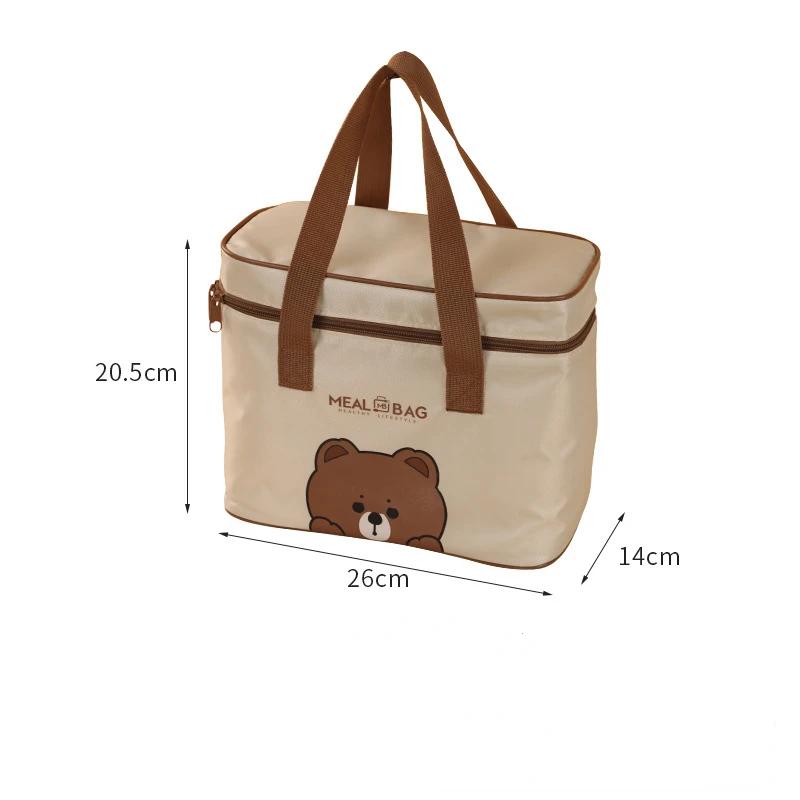 Lunchtaschen für Kinder aus Leder mit Bärenmotiv, große Kapazität, Bento-Tasche für Kinder, wärmeisoliert, Kühler mit Geschirr, Becher, Tragetasche, Picknickbox
