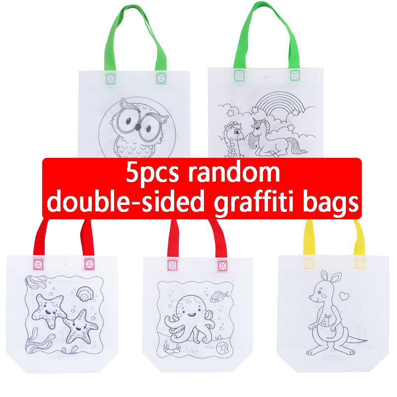Double Sided Graffiti Bag Non-woven Fabric Children Handmade DIY Painting Colored Toys Color Cognition Puzzle Birthday Gift TMZ