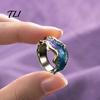 Daily Wear Finger Jewelry Resin Wave Ring for Women, Ocean Inspired Chunky Statement Ring, Non Tarnish Open Adjustable Fashion Summer Vacation Pattern