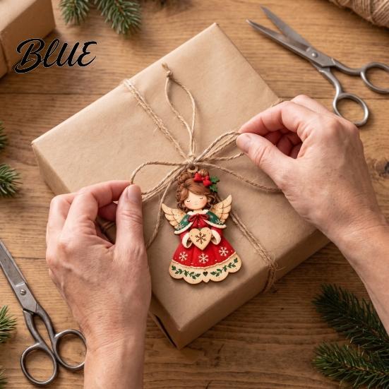 Vintage Style Christmas Tree Ornaments 6Pcs Wooden Angel Ornaments, 2D Flat Hanging with Hemp Rope, Decorative Crafts Retro Pendants for Fireplace and