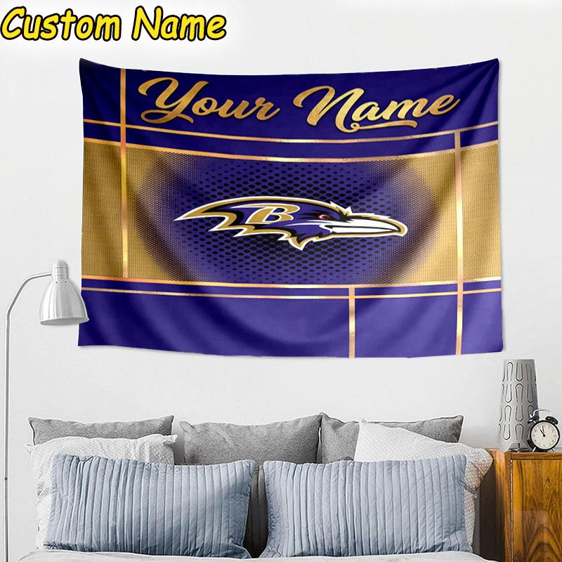 Custom Name football Ravens Logo Tapestry Room Decoration Wall Hanging for Living Room Bedroom, dormitory, Birthday and Christmas gifts