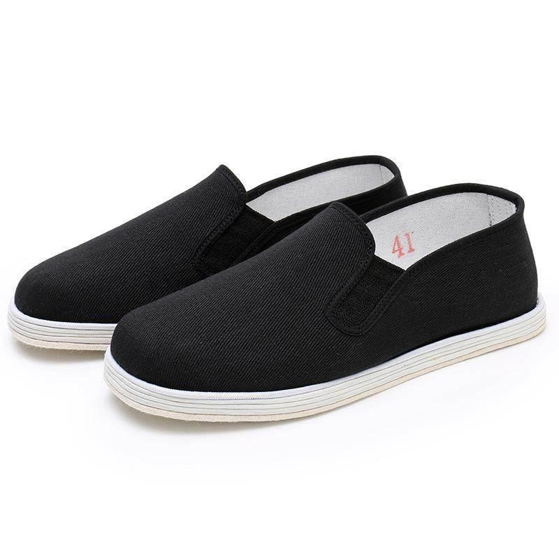 Men's Lightweight Black Cloth Slip-On Shoes with Breathable Hemp Rope Sole