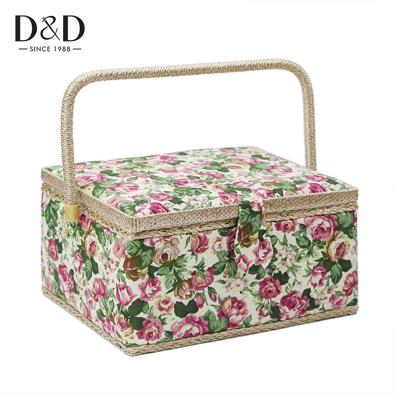 European Style Large Household Sewing Kit - Portable Fabric Storage Basket with DIY Supplies, Needle, and Thread.