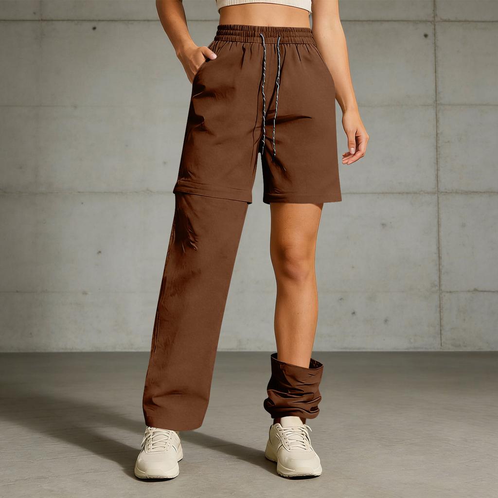 Women's Loose Fit Straight Leg Cargo Pants with Adjustable Drawstring Waist and Detachable Design Casual Workwear Trousers