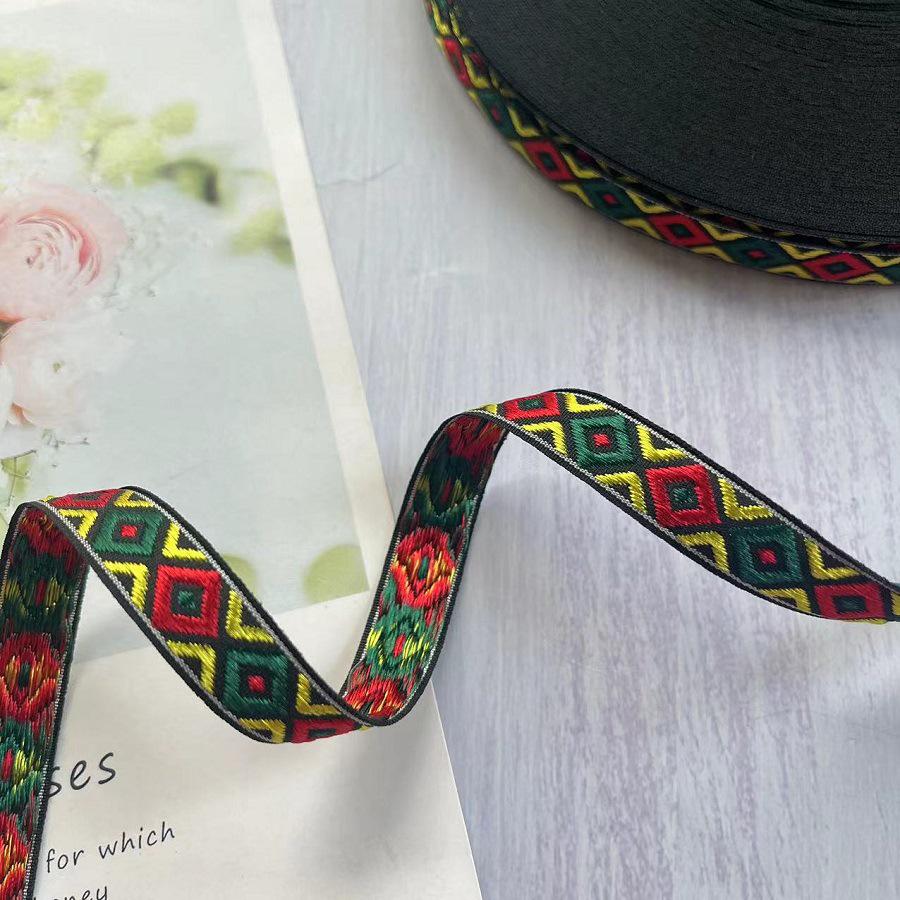 Ethnic Geometric Jacquard Webbing Accessory AH-2855, 1.4 CM Width.