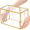 Caixa de Cartas de Vidro com Fenda, Caixa de Cartas Grande Dourada Transparente para Recepções de Casamento, Caixa de Armazenamento Decorativa com Fechadura para Chá de Bebê, Festa de Aniversário