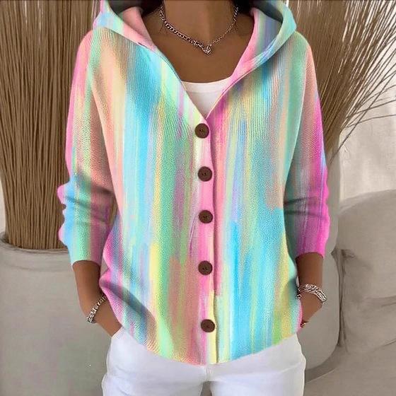 New V-neck button long-sleeved hooded sweater autumn and winter Christmas fashion personalized coat women