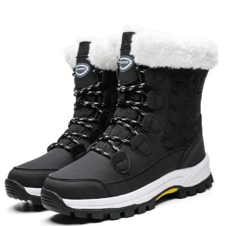 Winter large size snow boots women's outdoor travel thickened high top piled thickened cotton shoes medium boots