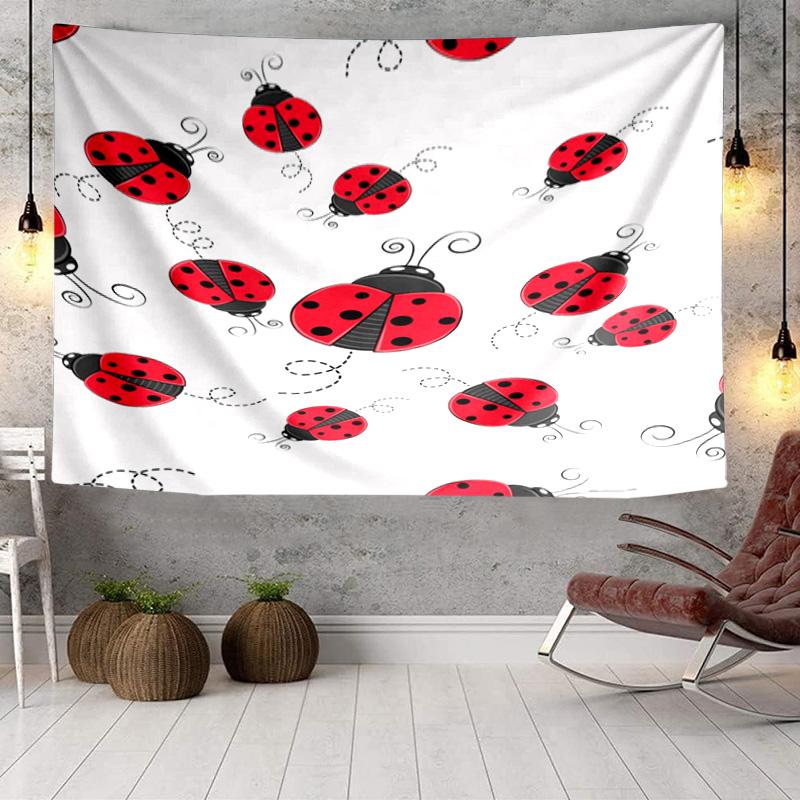 Ladybug Love Heart Pattern Tapestry Room Decoration Wall Hanging for Living Room Bedroom, Dormitory, Birthday and Christmas Gifts