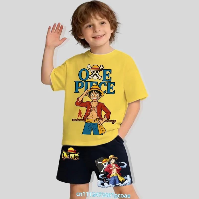 One Piece Children's Polyester Short-Sleeved Shorts Set with Cartoon Print - Boys' Sports Shirt for Summer T-Shirt Set of 2 Pieces