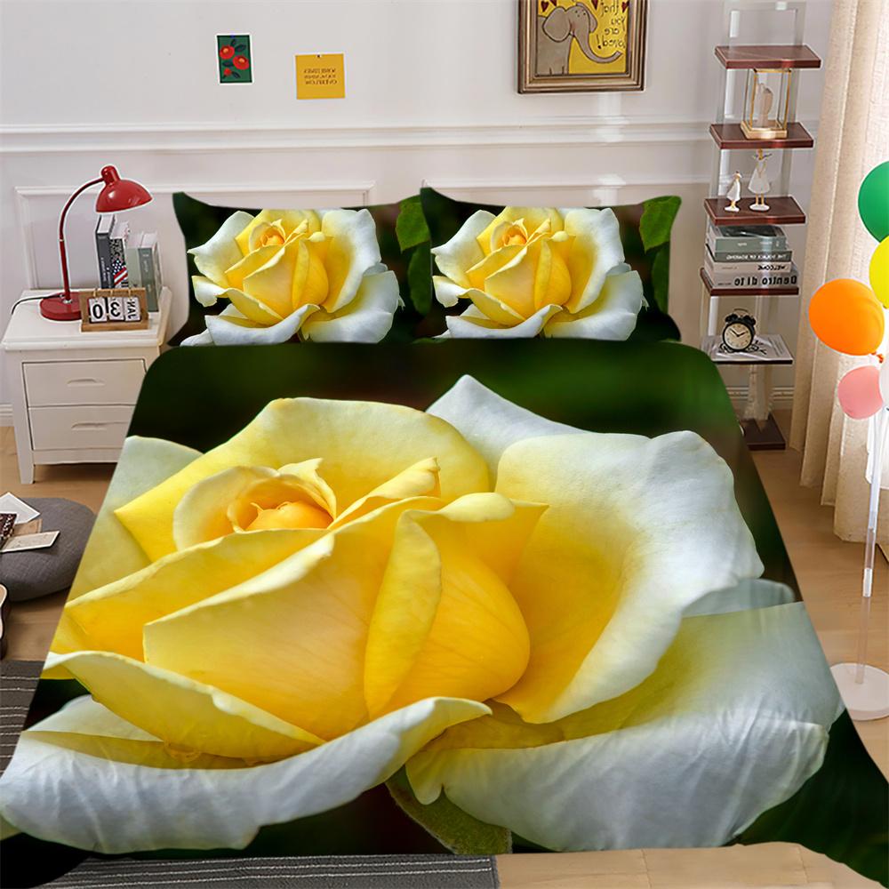 Juego de funda nórdica con estampado de flores en 3D, ropa de cama, colchas de poliéster de tamaño doble, ropa de cama para el hogar a la moda