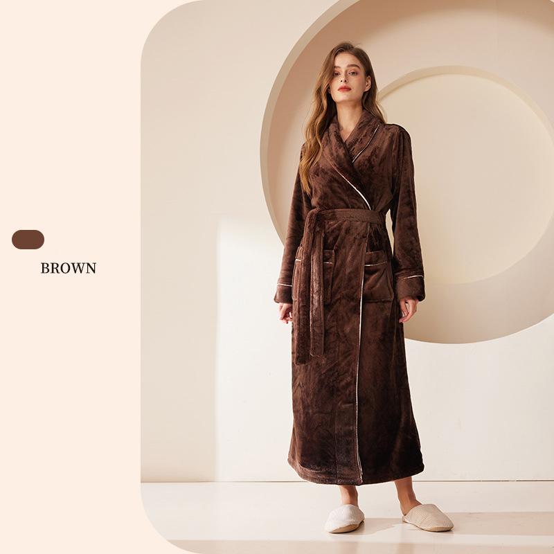Lounge-Roben, Waschlappen, Bademantel, schlicht, groß, Korallenvlies, Bademantel für Paare, bequem und elegant, Herbst und Winter, langer Abschnitt, dick
