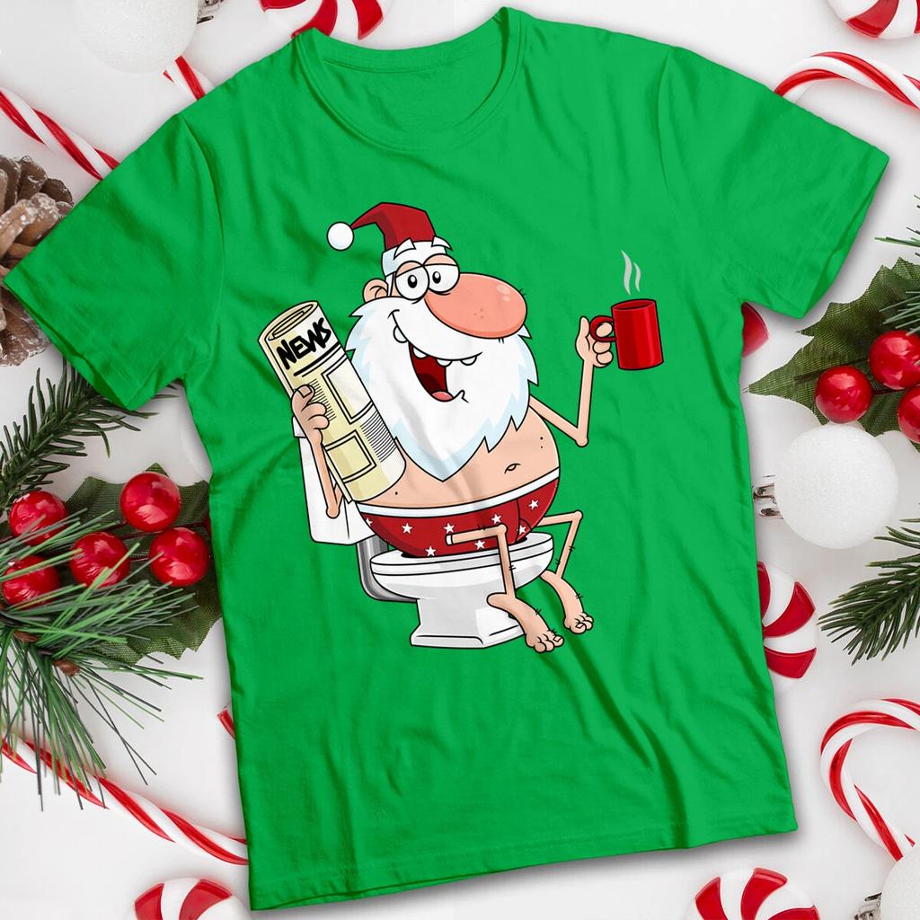 Adult Humour Christmas T-shirt Santa Toilet Funny Mens and Womens Tee #MC