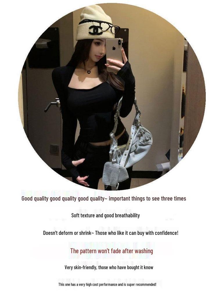 Spring and Autumn Spicy Girl Cropped Slimming Long-Sleeve T-Shirt for Women - Versatile and Flattering Base Layer Top