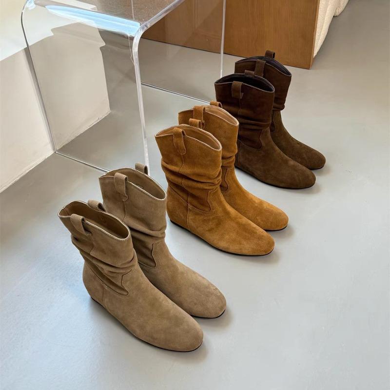 Inner heightening pleated piled boots for women, new suede thin boots, small short boots for women, autumn and winter