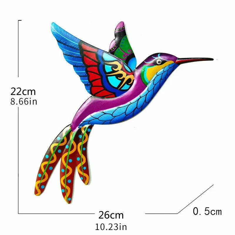 Colorful Metal Hummingbird Bird Art Sculpture Outdoor Home Wall Hanging Ornament Garden Fence Decor 22*26CM