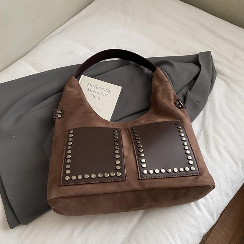 Rivet Pocket Design Underarm Tote Bag For Women Fashion Commute Shoulder Bag 2025 Autumn Winter Handbag Designer Shopping Bag