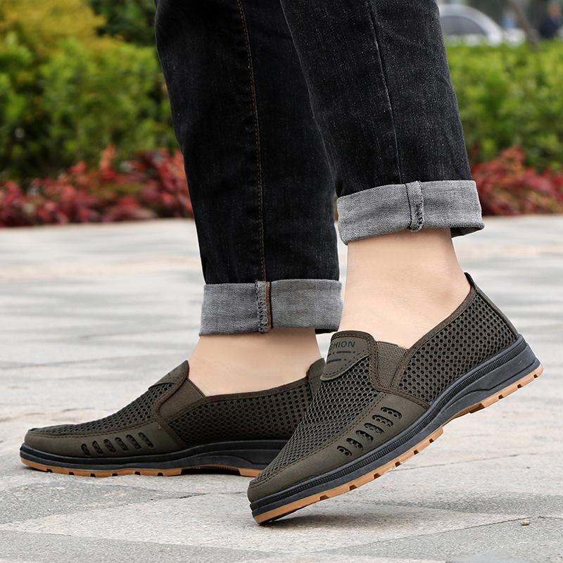 Large Size Men's Shoes Summer Men's Old Beijing Cloth Shoes Breathable Casual Dad Shoes Elderly Shoes One Pedal Mesh Shoes