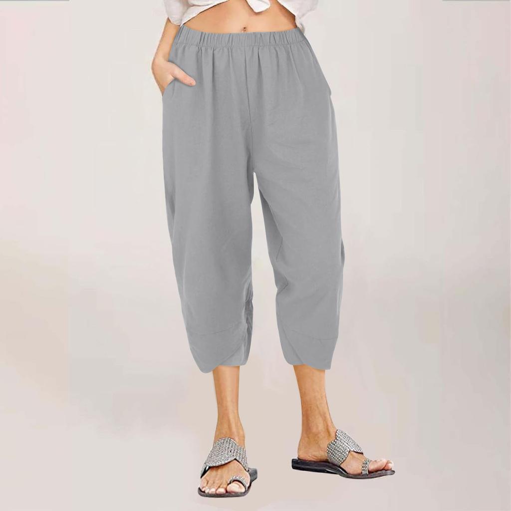 Women's Casual Solid Color Pocket Straight Leg Wide Leg Loose Cropped Pants