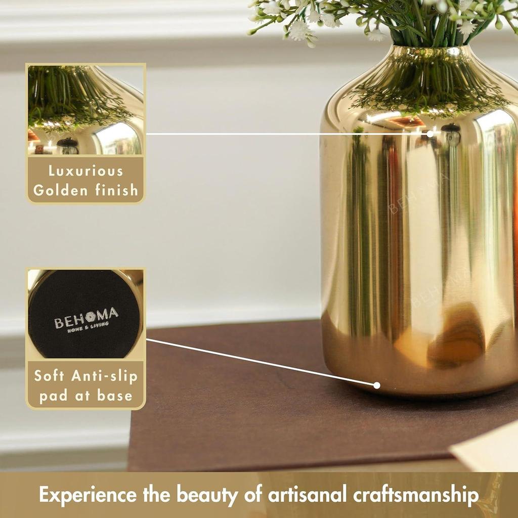 Metal Flower Vase Set of 2, Gold | Modern Metal Flower Vase In Gold –  Displays for Living Room – Great Wedding Gift (Set of 2)