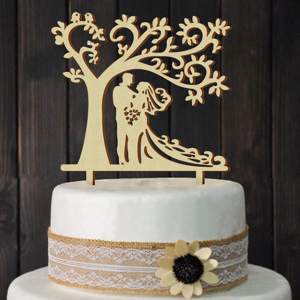 Buy Wedding Cake Topper Wooden Romantic Bride & Groom Tree Sign Cake ...