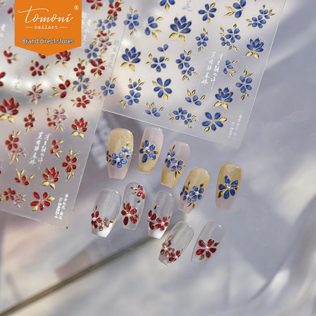 Tomoni Translucent Luxury Nail Stickers: Gold, Fruit, Red Flower, Leaf Designs